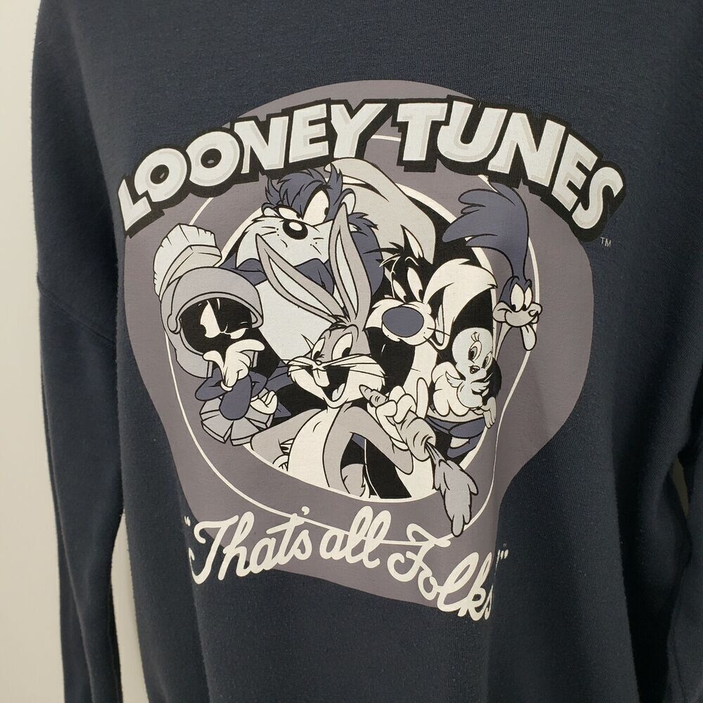 Looney Tunes Pullover Sweatshirt Black "That's all Folks!" Women's Size Medium